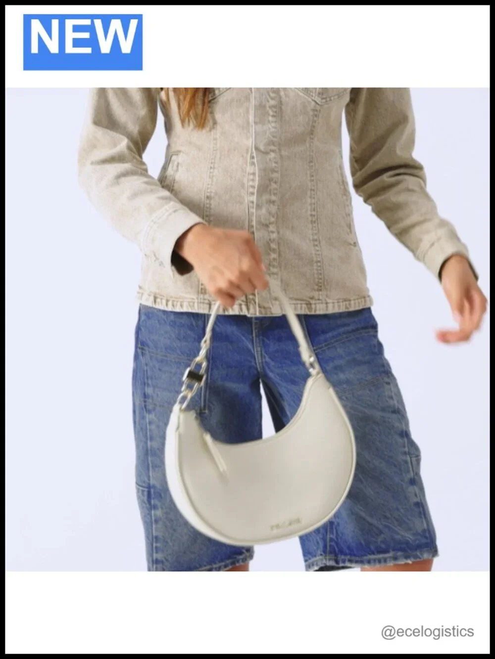 Faux Leather Crescent Shoulder Bag with Zip Closure and Interior Pockets